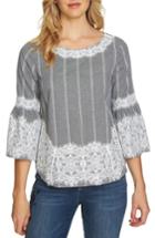 Women's Cece Bell Sleeve Lace & Gingham Blouse - Black
