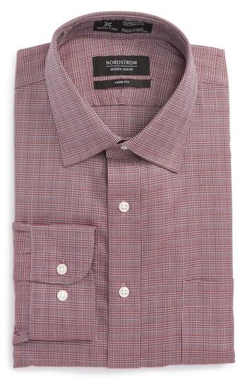 Men's Nordstrom Men's Shop Smartcare(tm) Trim Fit Check Dress Shirt 34/35 - Red