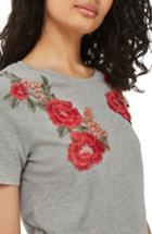Women's Topshop Floral Applique Tee Us (fits Like 6-8) - Grey