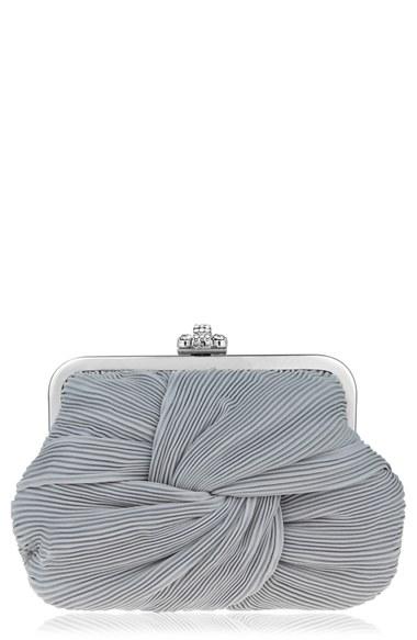 Nina Pleated Chiffon Frame Clutch - Grey