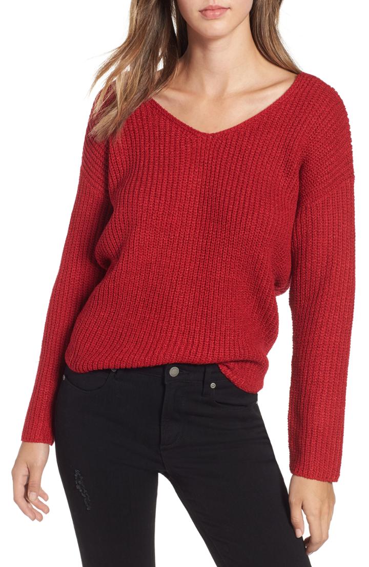 Women's Astr The Label Twist Back Sweater - Red