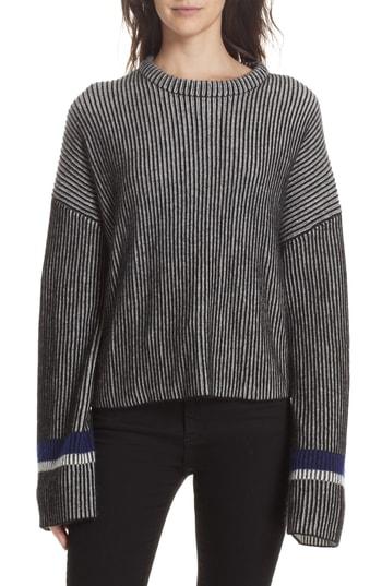 Women's Theory Stripe Mix Cashmere Sweater, Size - Black