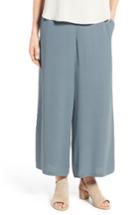 Petite Women's Eileen Fisher Silk Georgette Wide Leg Crop Pants P - Blue