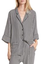 Women's The Great. Pencil Stripe Silk Sleeper Shirt - Blue