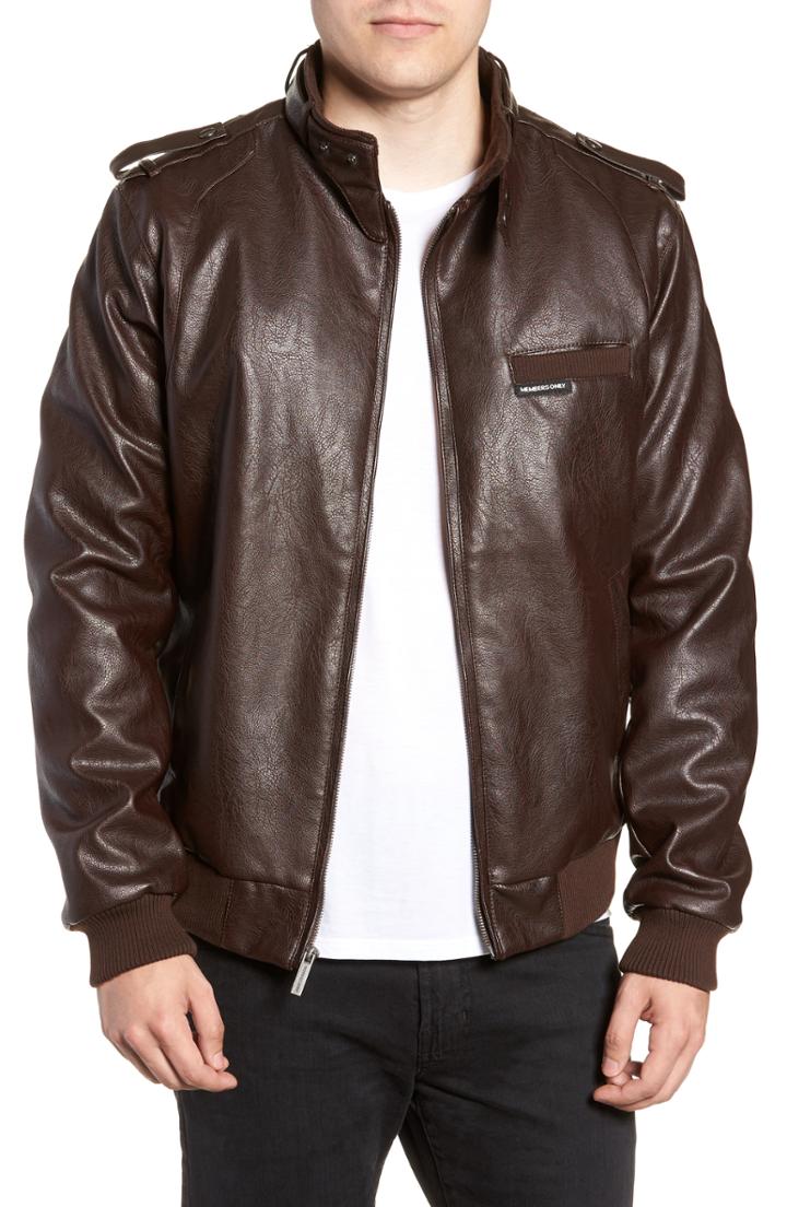 Men's Members Only Vintage Faux Leather Racer Jacket, Size - Brown