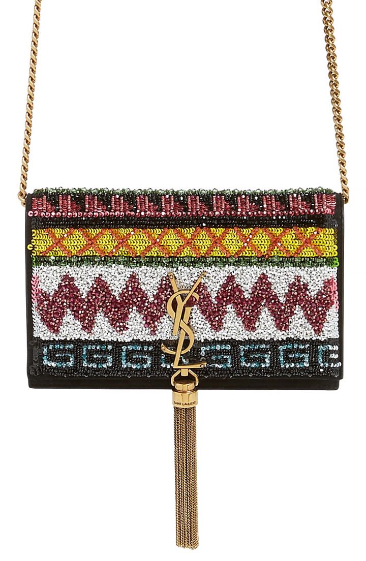Women's Saint Laurent Kate Beaded Wallet On A Chain -