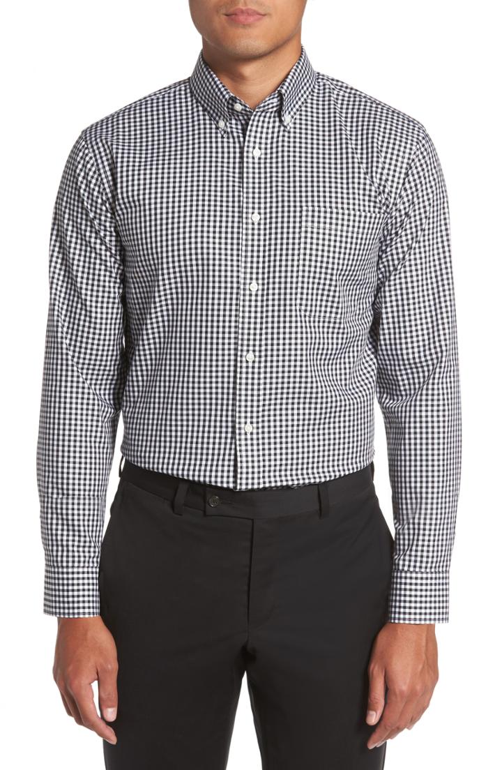 Men's Nordstrom Men's Shop Trim Fit Non-iron Gingham Dress Shirt .5 - 34/35 - Black