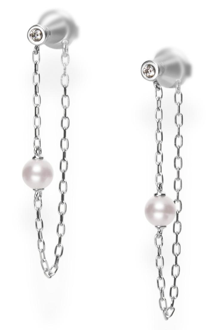 Women's Mikimoto Akoya Pearl & Diamond Chain Hoop Earrings