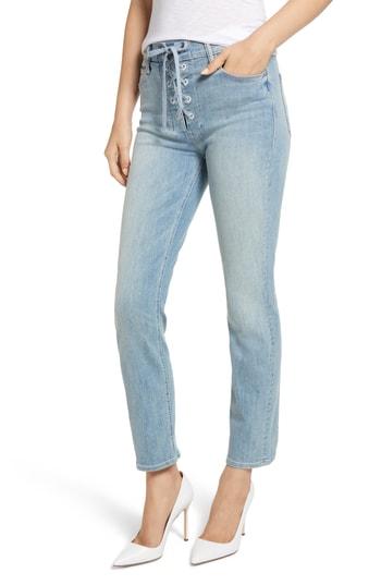 Women's Mother The Lace-up Dazzler High Waist Ankle Straight Leg Jeans - Blue