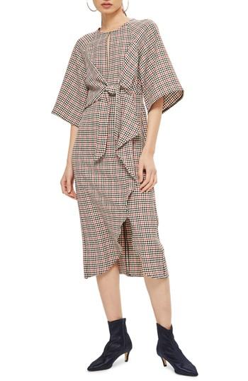Women's Topshop Plaid Knot Front Midi Dress Us (fits Like 0) - Red