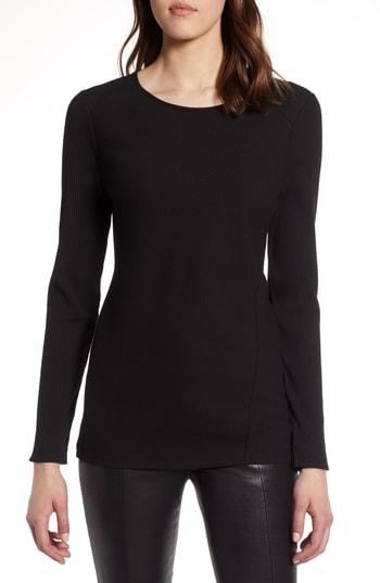 Women's Halogen Long Sleeve Knit Cotton Tee - Black