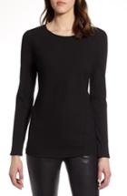 Women's Halogen Long Sleeve Knit Cotton Tee - Black