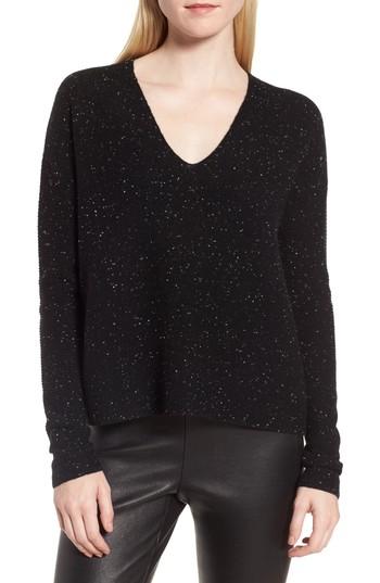 Women's Nordstrom Signature Textured Cashmere V-neck Sweater - Black
