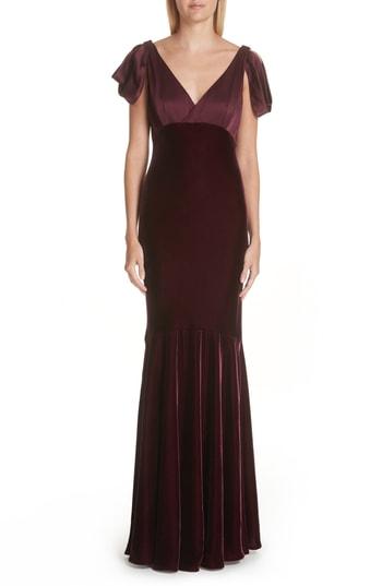 Women's Verdin Bias Cut Velvet & Silk Trumpet Gown - Burgundy