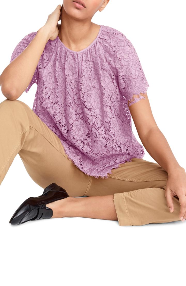 Women's J.crew Short Sleeve Lace Top, Size - Purple