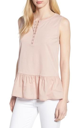 Women's Caslon Mix Media Cotton Blend Peplum Top - Pink