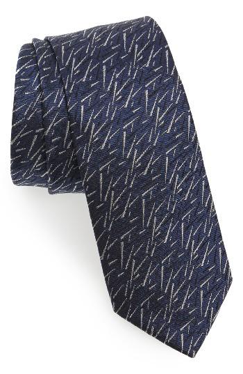 Men's Lanvin Brushstroke Silk Skinny Tie, Size - Blue