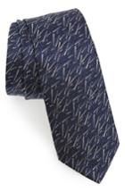 Men's Lanvin Brushstroke Silk Skinny Tie, Size - Blue