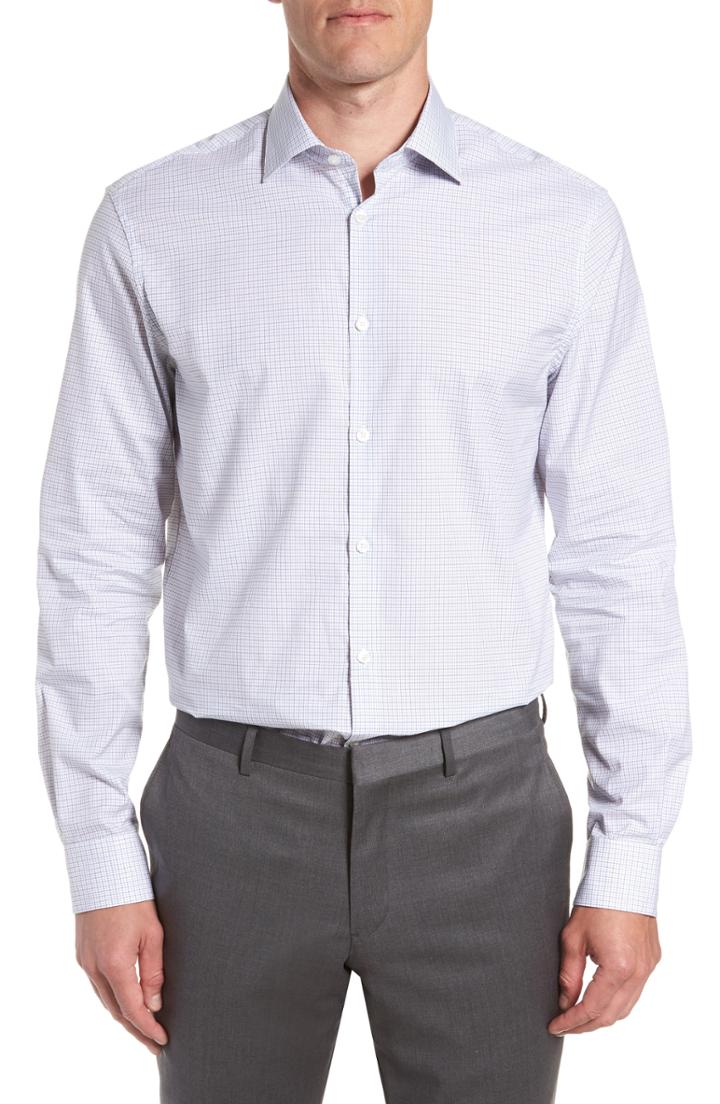 Men's John Varvatos Star Usa Micro Plaid Fit Dress Shirt, Size 17l - Blue