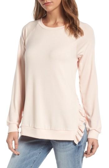 Women's Pleione Ruffle Trim Sweatshirt - Pink