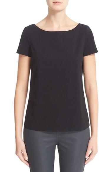 Women's Lafayette 148 New York Short Sleeve Jersey Tee, Size - Black