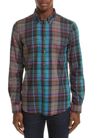 Men's Ps Paul Smith Plaid Woven Shirt - Grey