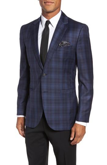 Men's Moods Of Norway Midnatt Trim Fit Plaid Wool Sport Coat Eu - Blue