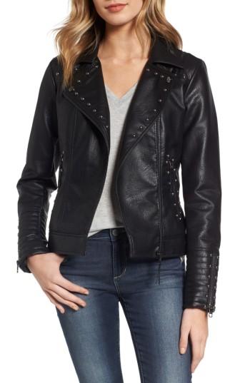 Women's Steve Madden Studded Faux Leather Biker Jacket - Black