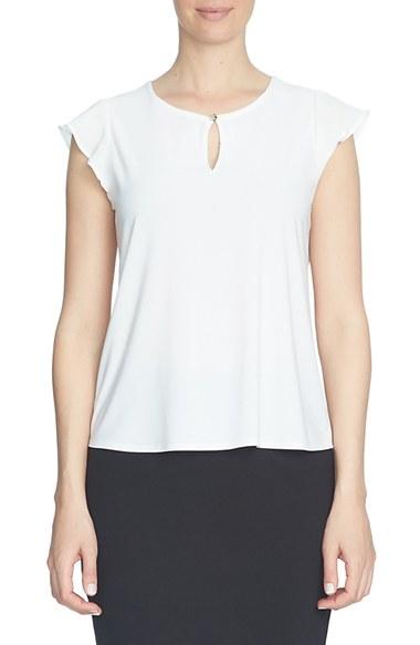 Women's Cece Flutter Sleeve Keyhole Neck Top