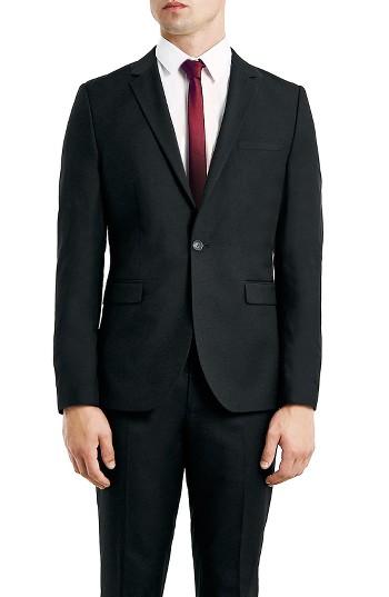 Men's Topman Skinny Fit Black One-button Suit Jacket