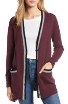 Women's 1901 Varsity Stripe Long Cardigan - Burgundy