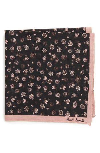 Men's Paul Smith Floral Cotton Pocket Square, Size - Black
