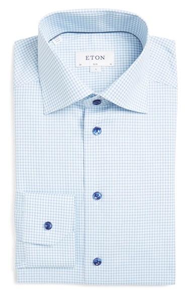 Men's Eton Slim Fit Check Dress Shirt - Blue