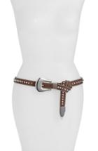 Women's B-low The Belt 'barcelona' Studded Leather Belt - Chocolate/ Silver