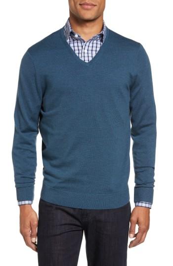 Men's Nordstrom Men's Shop V-neck Merino Wool Sweater, Size - Blue/green