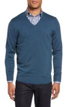 Men's Nordstrom Men's Shop V-neck Merino Wool Sweater, Size - Blue/green