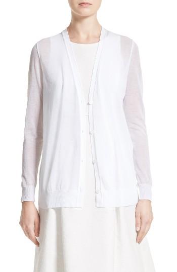 Women's Lafayette 148 New York Chantilly Cotton Blend Cardigan, Size - White