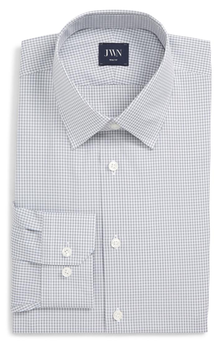 Men's John W. Nordstrom Trim Fit Check Dress Shirt .5 - 32 - Grey