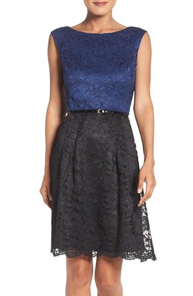Women's Ellen Tracy Lace Fit & Flare Dress - Black
