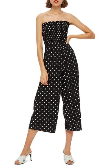 Women's Topshop Bandeau Polka Dot Jumpsuit Us (fits Like 0-2) - Black
