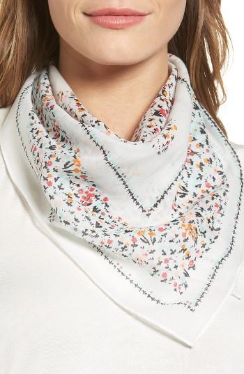 Women's Echo Floral Print Square Scarf, Size - White