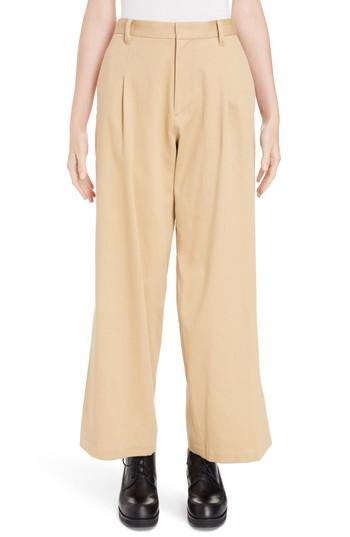 Women's Y's By Yohji Yamamoto Pleated Split Hem Pants - Beige