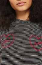Women's Topshop Oui Non Embroidered Tee Us (fits Like 0) - Black