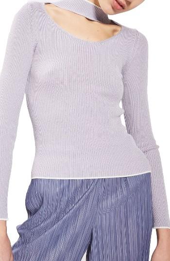 Women's Topshop Ribbed Choker Top Us (fits Like 0) - Purple