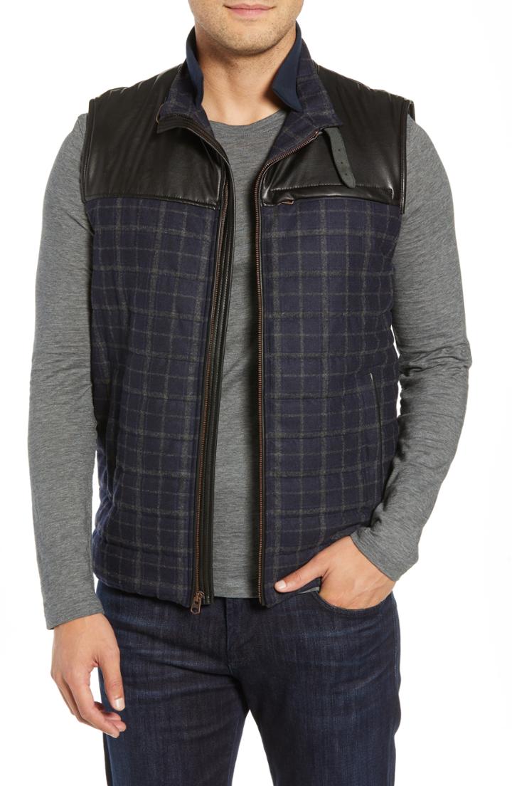 Men's Robert Graham Mcclement Leather Trim Wool Blend Vest, Size - Blue