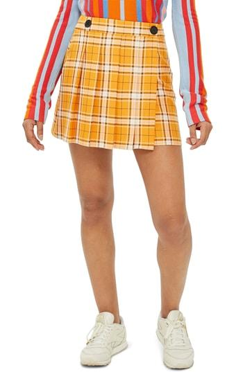 Women's Topshop Summer Check Kilt Miniskirt Us (fits Like 0) - Orange