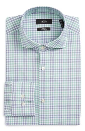 Men's Boss Slim Fit Easy Iron Check Dress Shirt - Green