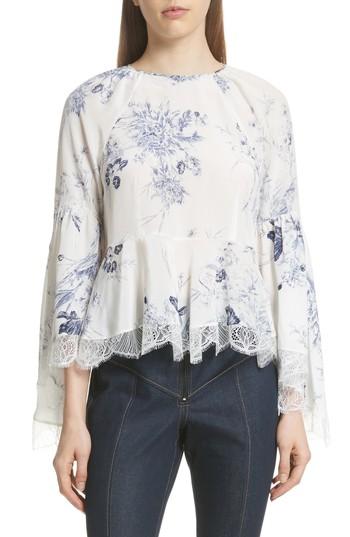 Women's Cinq A Sept Avalon Peplum Hem Silk Top - Ivory