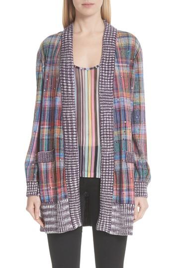Women's Missoni Crystal Detail Plaid Cardigan Us / 42 It - Black