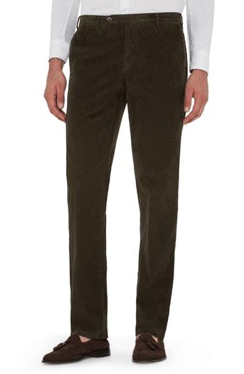Men's Zanella Curtis Flat Front Stretch Corduroy Cotton Trousers - Green